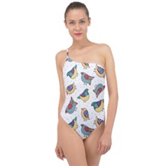 Seamless-pattern-with-hand-drawn-bird-black Classic One Shoulder Swimsuit by Salman4z