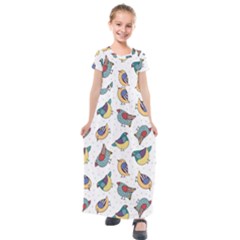 Seamless-pattern-with-hand-drawn-bird-black Kids  Short Sleeve Maxi Dress by Salman4z