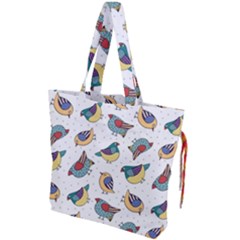 Seamless-pattern-with-hand-drawn-bird-black Drawstring Tote Bag by Salman4z