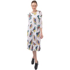 Seamless-pattern-with-hand-drawn-bird-black Ruffle End Midi Chiffon Dress by Salman4z