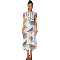 Seamless-pattern-with-hand-drawn-bird-black Sleeveless Round Neck Midi Dress by Salman4z