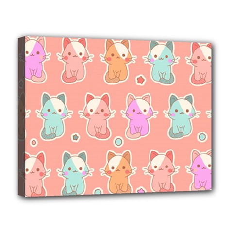 Cute-kawaii-kittens-seamless-pattern Canvas 14  X 11  (stretched) by Salman4z