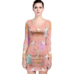 Cute-kawaii-kittens-seamless-pattern Long Sleeve Bodycon Dress by Salman4z