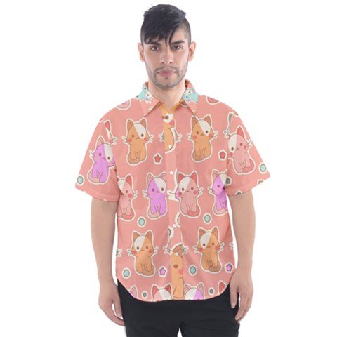 Cute-kawaii-kittens-seamless-pattern Men s Short Sleeve Shirt by Salman4z