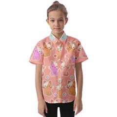 Cute-kawaii-kittens-seamless-pattern Kids  Short Sleeve Shirt by Salman4z