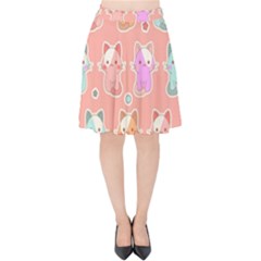 Cute-kawaii-kittens-seamless-pattern Velvet High Waist Skirt by Salman4z