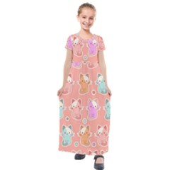 Cute-kawaii-kittens-seamless-pattern Kids  Short Sleeve Maxi Dress by Salman4z