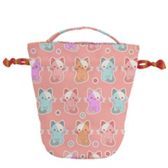 Cute-kawaii-kittens-seamless-pattern Drawstring Bucket Bag by Salman4z