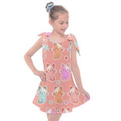 Cute-kawaii-kittens-seamless-pattern Kids  Tie Up Tunic Dress by Salman4z