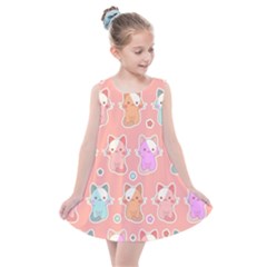 Cute-kawaii-kittens-seamless-pattern Kids  Summer Dress by Salman4z