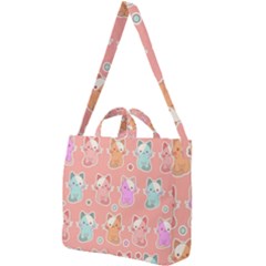 Cute-kawaii-kittens-seamless-pattern Square Shoulder Tote Bag by Salman4z