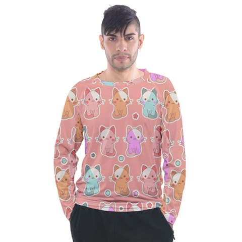 Cute-kawaii-kittens-seamless-pattern Men s Long Sleeve Raglan Tee by Salman4z