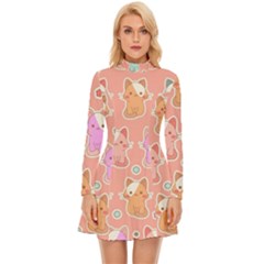 Cute-kawaii-kittens-seamless-pattern Long Sleeve Velour Longline Dress by Salman4z