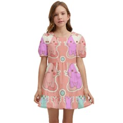 Cute-kawaii-kittens-seamless-pattern Kids  Short Sleeve Dolly Dress by Salman4z