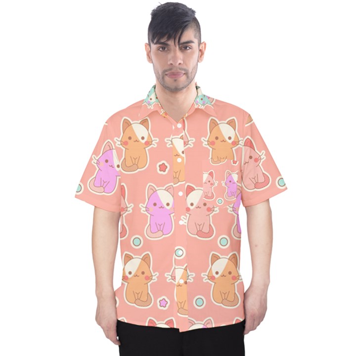 Cute-kawaii-kittens-seamless-pattern Men s Hawaii Shirt