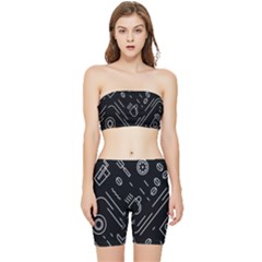 Coffee-background Stretch Shorts And Tube Top Set by Salman4z