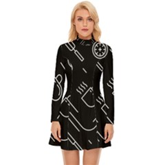 Coffee-background Long Sleeve Velour Longline Dress by Salman4z