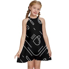 Coffee-background Kids  Halter Collar Waist Tie Chiffon Dress by Salman4z