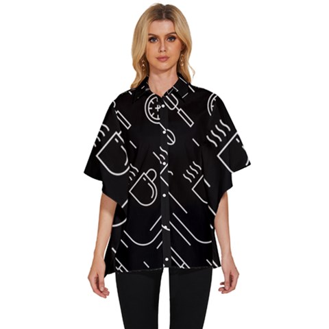 Coffee-background Women s Batwing Button Up Shirt by Salman4z