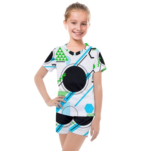 Geometric-shapes-background Kids  Mesh Tee And Shorts Set by Salman4z