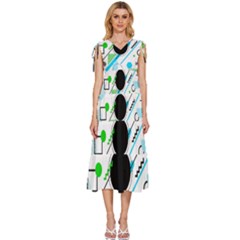 Geometric-shapes-background V-neck Drawstring Shoulder Sleeveless Maxi Dress by Salman4z