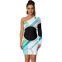 Geometric-shapes-background Long Sleeve One Shoulder Mini Dress by Salman4z