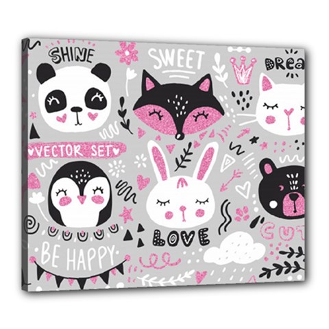 Big-set-with-cute-cartoon-animals-bear-panda-bunny-penguin-cat-fox Canvas 24  X 20  (stretched) by Salman4z