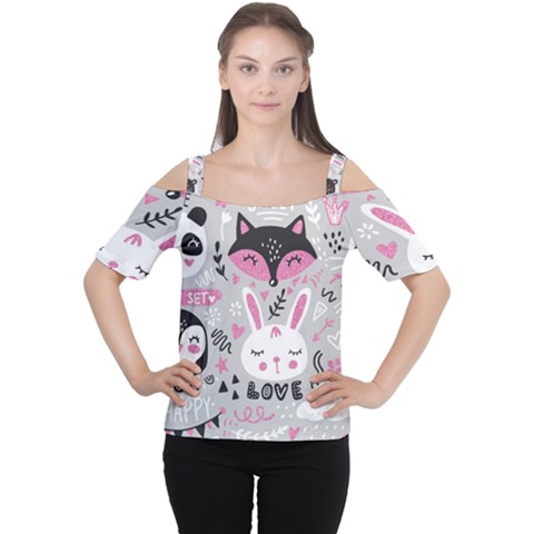 Big-set-with-cute-cartoon-animals-bear-panda-bunny-penguin-cat-fox Cutout Shoulder Tee by Salman4z