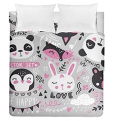 Big-set-with-cute-cartoon-animals-bear-panda-bunny-penguin-cat-fox Duvet Cover Double Side (queen Size) by Salman4z