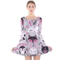 Big-set-with-cute-cartoon-animals-bear-panda-bunny-penguin-cat-fox Long Sleeve Velvet Skater Dress View1