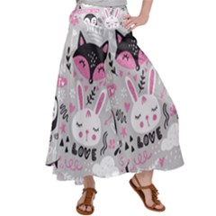 Big-set-with-cute-cartoon-animals-bear-panda-bunny-penguin-cat-fox Women s Satin Palazzo Pants by Salman4z