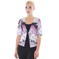 Big-set-with-cute-cartoon-animals-bear-panda-bunny-penguin-cat-fox Cropped Button Cardigan by Salman4z