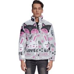 Big-set-with-cute-cartoon-animals-bear-panda-bunny-penguin-cat-fox Men s Puffer Bubble Jacket Coat by Salman4z