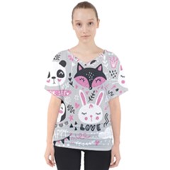 Big-set-with-cute-cartoon-animals-bear-panda-bunny-penguin-cat-fox V-neck Dolman Drape Top by Salman4z