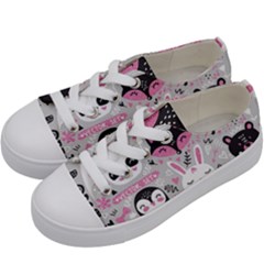 Big-set-with-cute-cartoon-animals-bear-panda-bunny-penguin-cat-fox Kids  Low Top Canvas Sneakers by Salman4z