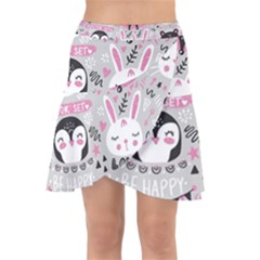 Big-set-with-cute-cartoon-animals-bear-panda-bunny-penguin-cat-fox Wrap Front Skirt by Salman4z