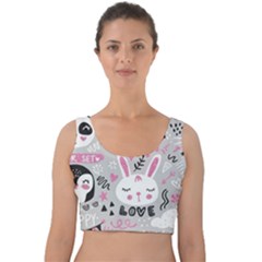 Big-set-with-cute-cartoon-animals-bear-panda-bunny-penguin-cat-fox Velvet Crop Top by Salman4z