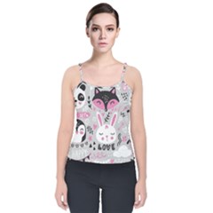 Big-set-with-cute-cartoon-animals-bear-panda-bunny-penguin-cat-fox Velvet Spaghetti Strap Top by Salman4z