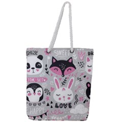 Big-set-with-cute-cartoon-animals-bear-panda-bunny-penguin-cat-fox Full Print Rope Handle Tote (large) by Salman4z