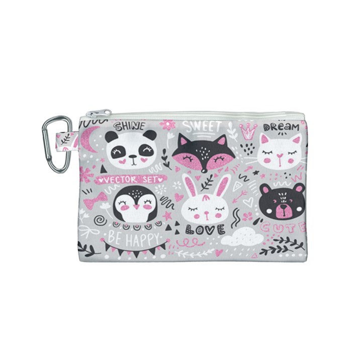 Big-set-with-cute-cartoon-animals-bear-panda-bunny-penguin-cat-fox Canvas Cosmetic Bag (Small)