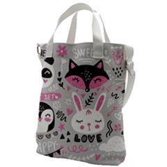 Big-set-with-cute-cartoon-animals-bear-panda-bunny-penguin-cat-fox Canvas Messenger Bag by Salman4z