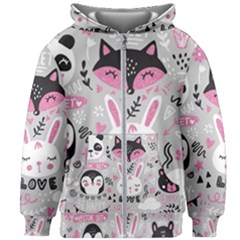 Big-set-with-cute-cartoon-animals-bear-panda-bunny-penguin-cat-fox Kids  Zipper Hoodie Without Drawstring by Salman4z