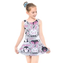 Big-set-with-cute-cartoon-animals-bear-panda-bunny-penguin-cat-fox Kids  Skater Dress Swimsuit by Salman4z