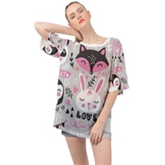 Big-set-with-cute-cartoon-animals-bear-panda-bunny-penguin-cat-fox Oversized Chiffon Top by Salman4z