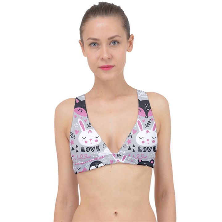 Big-set-with-cute-cartoon-animals-bear-panda-bunny-penguin-cat-fox Classic Banded Bikini Top