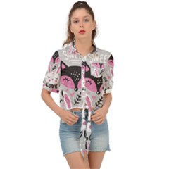 Big-set-with-cute-cartoon-animals-bear-panda-bunny-penguin-cat-fox Tie Front Shirt  by Salman4z