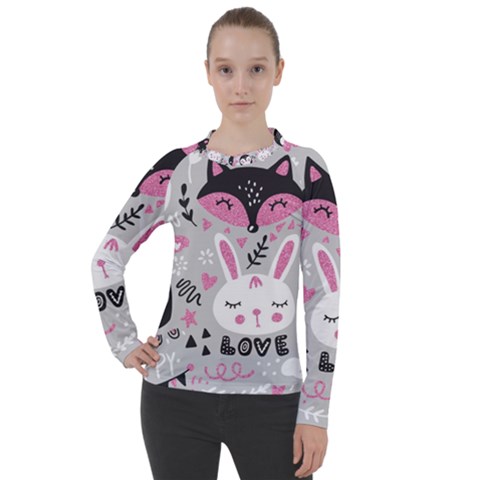 Big-set-with-cute-cartoon-animals-bear-panda-bunny-penguin-cat-fox Women s Pique Long Sleeve Tee by Salman4z