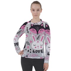 Big-set-with-cute-cartoon-animals-bear-panda-bunny-penguin-cat-fox Women s Pique Long Sleeve Tee