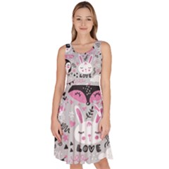 Big-set-with-cute-cartoon-animals-bear-panda-bunny-penguin-cat-fox Knee Length Skater Dress With Pockets by Salman4z