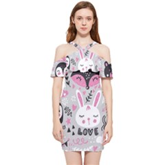 Big-set-with-cute-cartoon-animals-bear-panda-bunny-penguin-cat-fox Shoulder Frill Bodycon Summer Dress by Salman4z